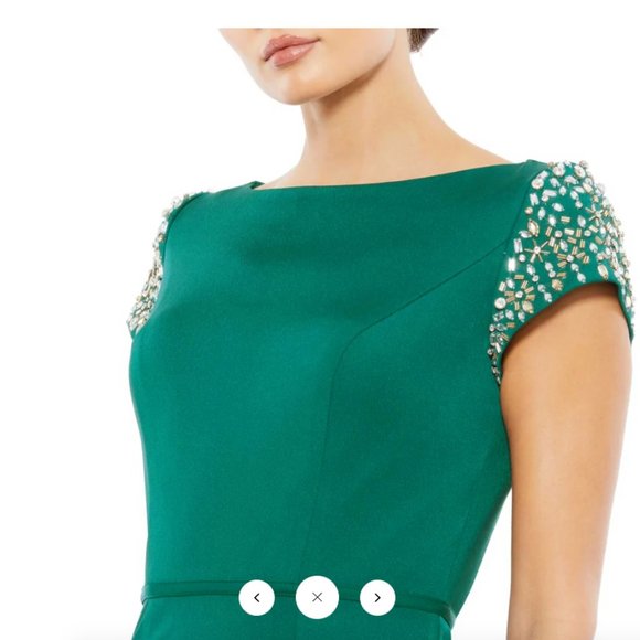 MAC DUGGAL 55718 BEADED CAP SLEEVE BATEAU COLUMN EMERALD GREEN GOWN sz 16 - Picture 4 of 8